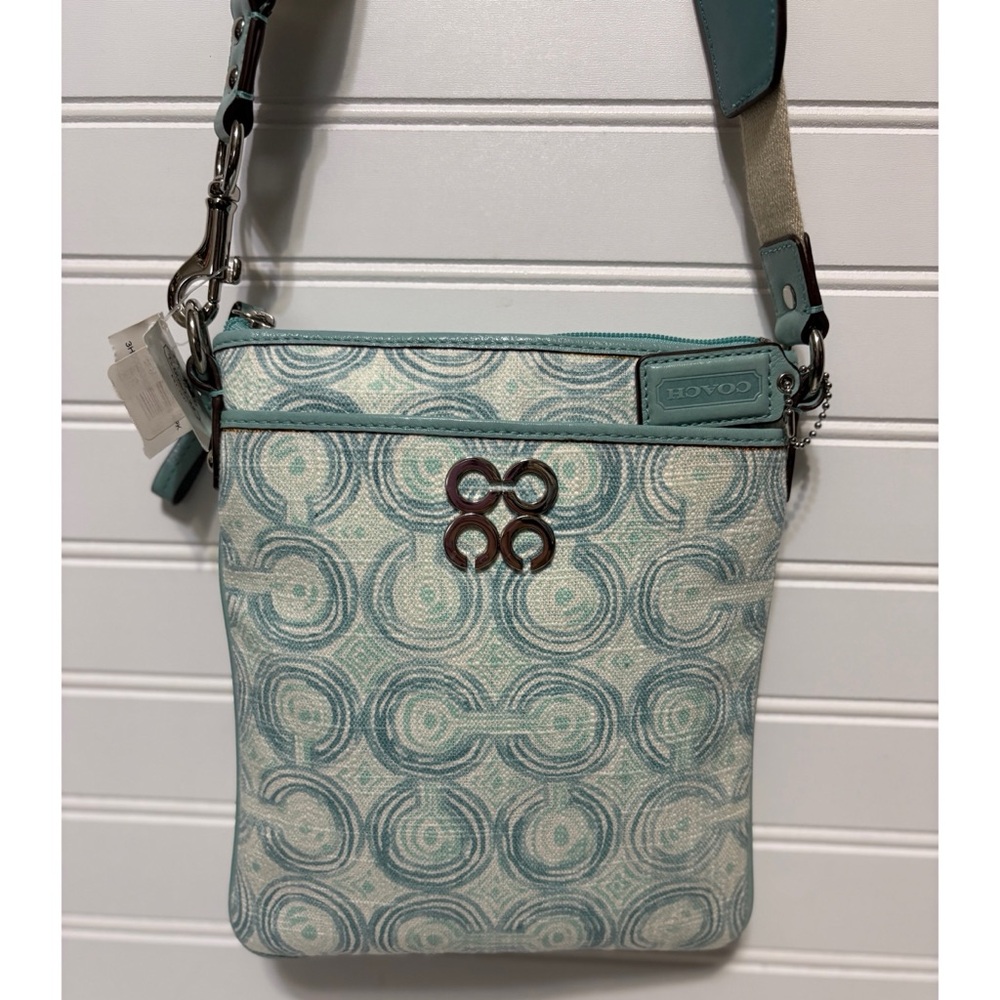 COACH Audrey Op Art Swirl Green Swingpack Crossbody Shoulder Bag Purse NEW - Picture 2 of 9